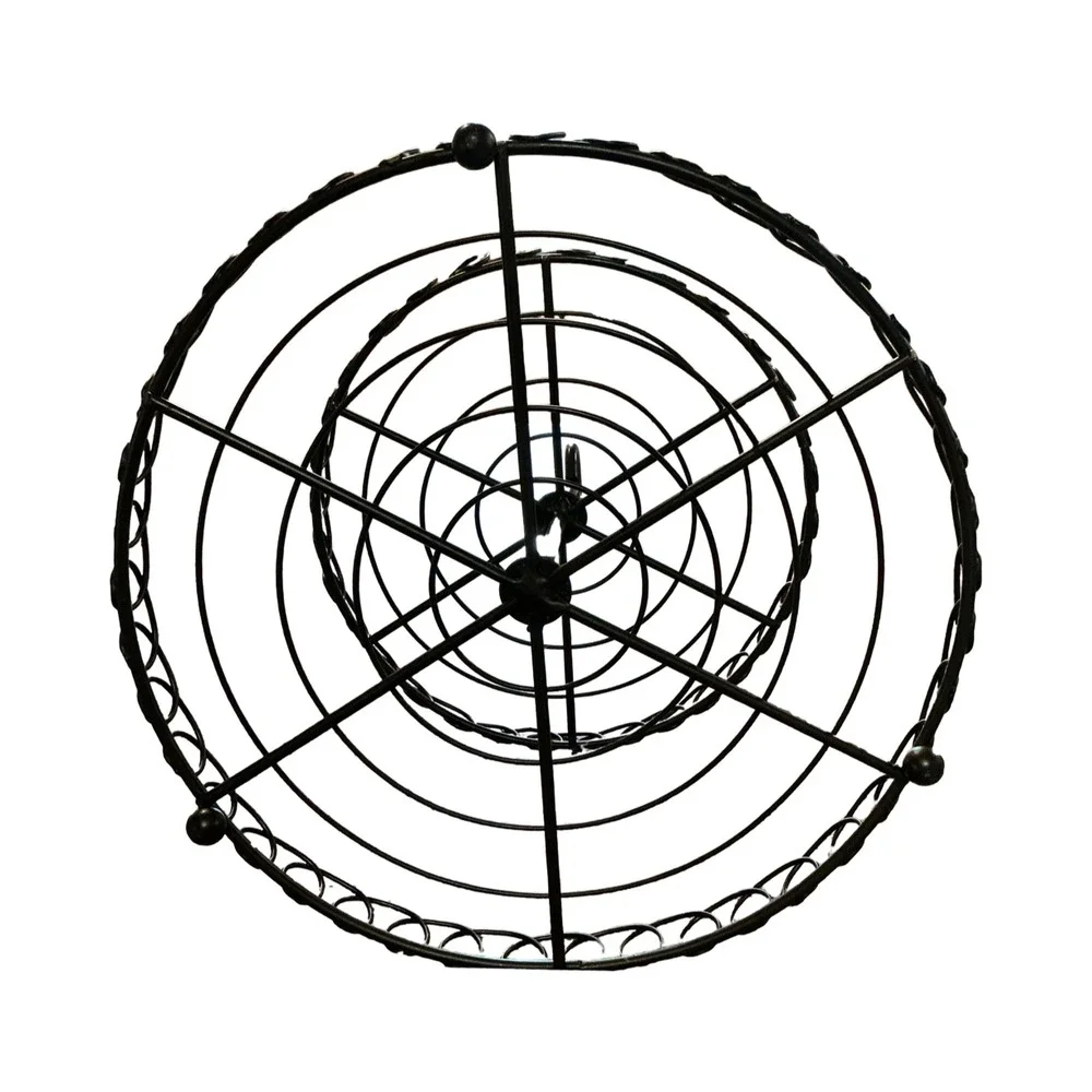 Vintage Black Wrought Iron 2 Tiered Server Wire Fruit Basket Farmhouse Decor